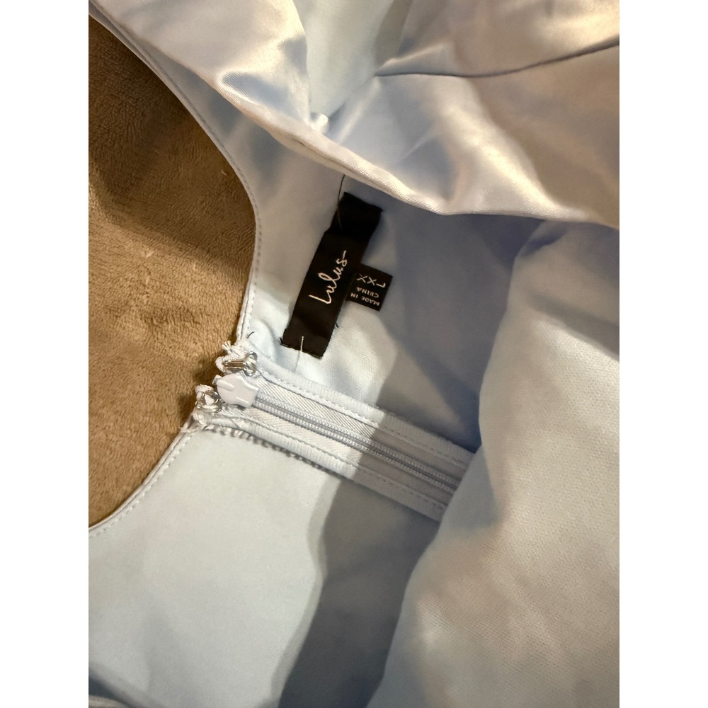 NWOT Lulus XXL Regal Cutie Light Blue Satin‎ Square Neck Bubble-Hem Mini Dress - Picture 4 of 10